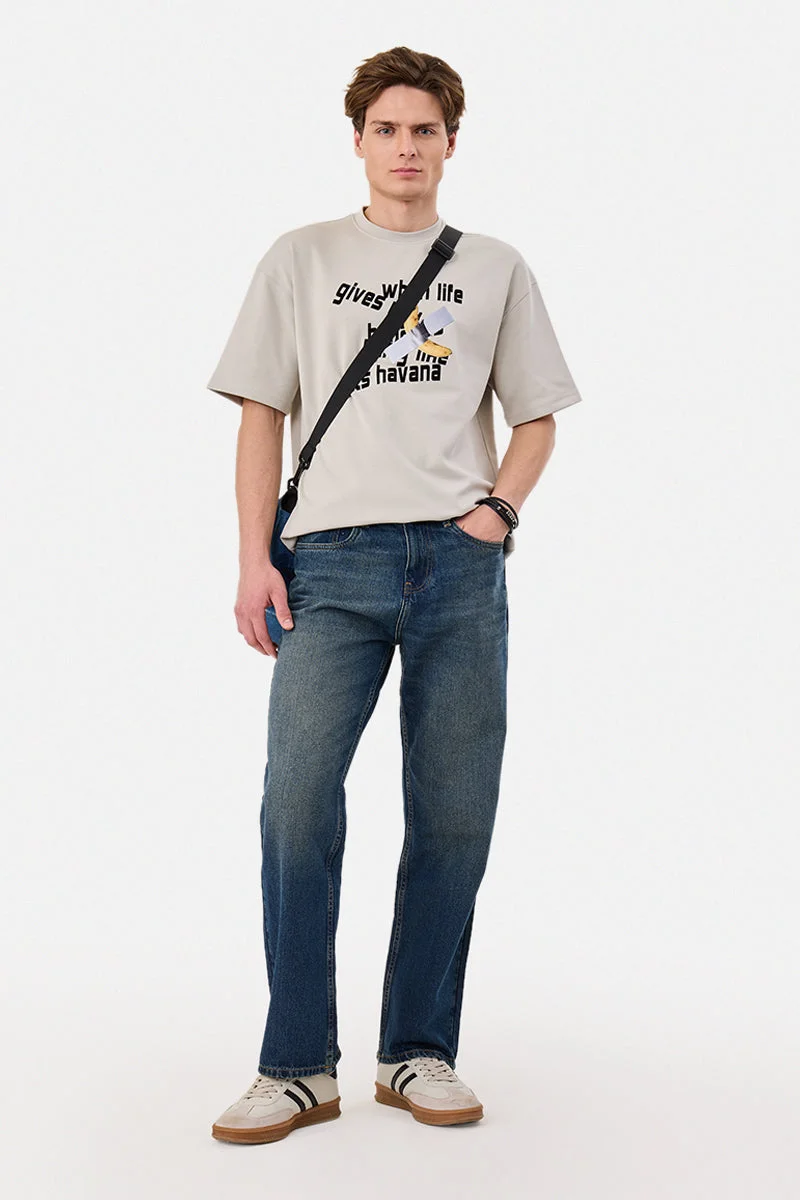 سنيتش Straight Fit Washed Jeans